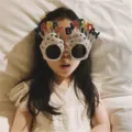 Children birthday party novelty glasses with colorful happy birthday cupcake photo props. - Cake Shape / White