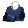 Set de bolso de mano de charol para mujer azul brillante bolso de asa y cartera. - Azul