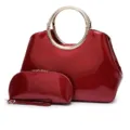 Conjunto de bolso de charol rojo con asa redonda de metal, diseño elegante para uso diario. - Burdeos
