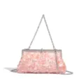 Elegant pink sequin evening clutch bag with silver chain strap for party and prom. - Pink