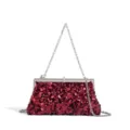 Stunning red sequin evening clutch bag with silver chain strap, elegant party bag for women. - Red