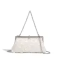 Stunning white sequin evening clutch bag with silver chain strap for party and wedding events. - White