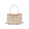 Elegante bolso de noche de metal con perlas y diamantes de imitación para fiesta boda. - Champán Rayado
