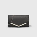 Bolso de noche brillante negro, elegante bolso cruzado de cadena con cierre en V para mujer. - Negro