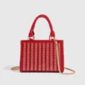 Bolso de noche rojo con diamantes de imitación para mujer, elegante bolso cruzado. - Rojo