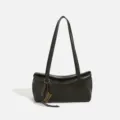 Bolso de hombro de cuero verde oscuro retro, variante de bolso de axila minimalista. - Gris oscuro