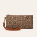 Monedero de cartera de corcho para mujer estampado floral vintage con cremallera y correa - Patrón Geométrico 4