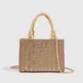 Elegant gold rhinestone evening handbag with top handle and chain strap for women. - Gold