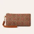 Bohemian cork print women long wallet with wrist strap and zipper closure, retro floral clutch. - Geometric Print 5