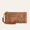 Vintage cork tile print clutch wallet for women with brown wrist strap and gold zipper. - Geometric Print 6