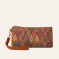 Women's bohemian print long wallet, vintage geometric zipper clutch with wrist strap. - Pattern 7