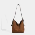 Sac seau d'épaule en suédine marron, sac à main décontracté avec fermoir en métal. - Beige