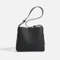 Black leather bucket shoulder bag, minimalist commuter crossbody bag for women variant. - Black