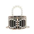 Elegante bolso de noche tipo jaula de metal con perlas y estrás con cadena, ideal para fiestas. - Rayado Negro