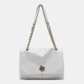 Bolso de hombro blanco para mujer, elegante bolso cruzado de cuero sintetico con cierre floral. - L / Blanco