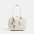 Bolso de hombro de cuero blanco variante, elegante bolso retro con dijes de estrella y béisbol. - Blanco (Grande)