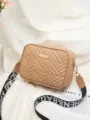 Beige quilted crossbody bag for women, trendy solid color PU leather small square handbag. - Khaki
