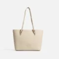 Bolso tote minimalista de piel beige, bolso de hombro grande para mujeres en el trabajo diario. - Bolso tote con estuche pequeño / Blanco Roto