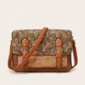 Bolso cruzado vintage de corcho para mujer, bolso de hombro casual con hebilla detalle. - Camelia