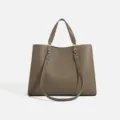 Elegante bolso de mano para mujer en piel granulada, bolso de hombro amplio y versátil. - Gris elefante