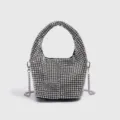 Bolso de mano tipo cubo de cristal con diamantes de imitación, brillante bolso de hombro. - Plateado