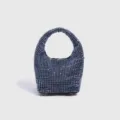 Elegante bolso de mano con diamantes de imitación azules, bolso tipo cubo brillante. - Azul