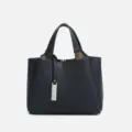 Bolso de mano de cuero texturizado azul marino, elegante bolso tote para mujeres uso diario. - Azul zafiro