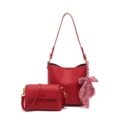 Juego de bolsos tipo cubo rojos con bolso cruzado y elegante accesorio de bufanda mujer. - Rojo