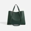 Bolso tote de mujer verde oscuro con grano lichi, bolso de hombro versátil de gran capacidad. - Verde oscuro