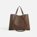 Brown lychee grain women tote bag, large capacity casual shoulder bag for daily commuting. - Coffee