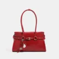 Bolso de hombro de charol rojo para mujer, elegante bolso de axila con hebilla de cinturón. - Rojo