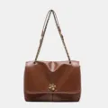 Bolso de hombro marrón de piel PU para mujer, cadena elegante y cierre de flor bonito. - L / Caramelo