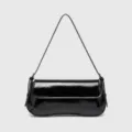 Bolso de hombro baguette de charol negro, bolso vintage minimalista para mujer. - Negro