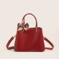 Gran bolso de mano rojo con bufanda, elegante bolso de hombro y cruzado para mujer. - Rojo Aceitoso