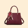 Stylish red women handbag with printed scarf, large capacity top handle and shoulder bag. - Litchi Red