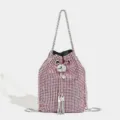 Bolso cubo de pedrería rosa correa cadena plata bolso mano noche cristal brillante - Rosa