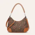 Bolso de hombro de corcho estilo étnico con asa de cadena trenzada y correa cruzada marrón - Patrón de Cuadrícula