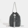 Bolso Cubo de Estrás Brillante Bolso Bandolera con Borlas de Cristal para Fiesta - Negro
