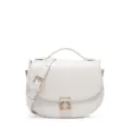 Bolso bandolera de piel blanca con elegante cierre de cerradura y asa superior práctica. - Blanco