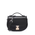 Bolso bandolera negro de cuero estilo montura con herrajes dorados, elegante bolso de mano. - Negro