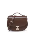 Elegante bolso de hombro marrón para mujer, bolso vintage con asa y cerradura de metal. - Marrón Cacao