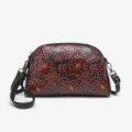Bolso bandolera floral grabado vintage, bolso mensajero retro de cuero PU negro y rojo. - L / Rojo