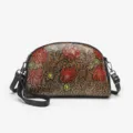 Bolso de hombro cruzado de cuero con relieve floral pintado a mano estilo etnico vintage. - L / Marrón