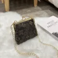 Vintage brown monogram kiss lock chain shoulder bag fashion luxury style crossbody bag - Coffee