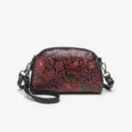 Bolso de hombro vintage de cuero grabado con flores para mujer, elegante bolso de mano. - S / Rojo