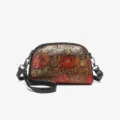 Vintage embossed leather floral crossbody bag for women hand painted shoulder handbag - S / Brown