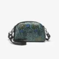 Vintage embossed leather crossbody bag for women, retro floral shoulder handbag, dome shape. - S / Green