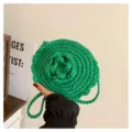 Green crochet round cross body bag handmade floral cotton shoulder bag for beach vacation - Green