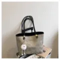 Women large capacity shoulder tote bag stylish casual commuter handbag with cute lovely keychain - With Pendant / Beige