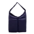Solid color navy blue shoulder bag with dual front zipper pockets casual commuter daily versatile - Blue
